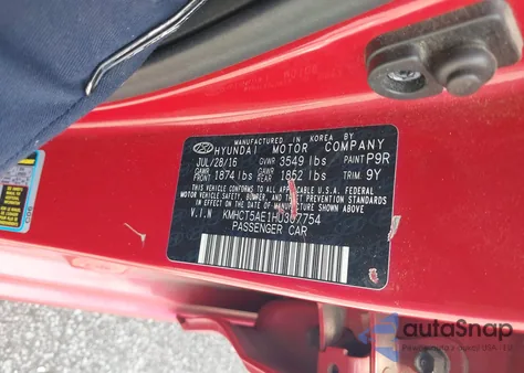 2017 Hyundai Accent Se из США, поврежденный, VIN KMHCT5AE1HU307754